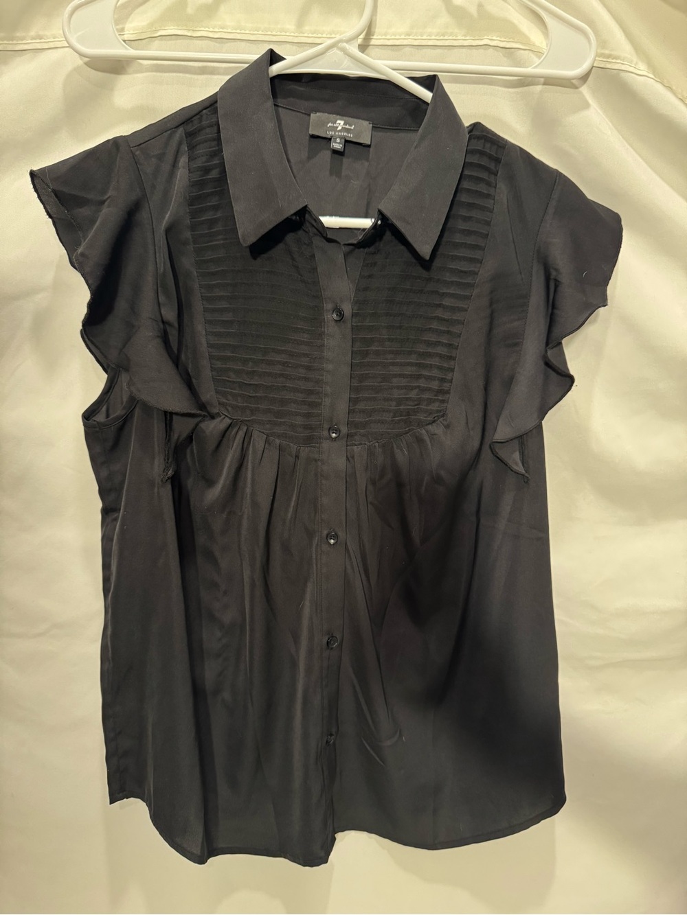 7 For All Mankind Black Silk Ruffle Blouse